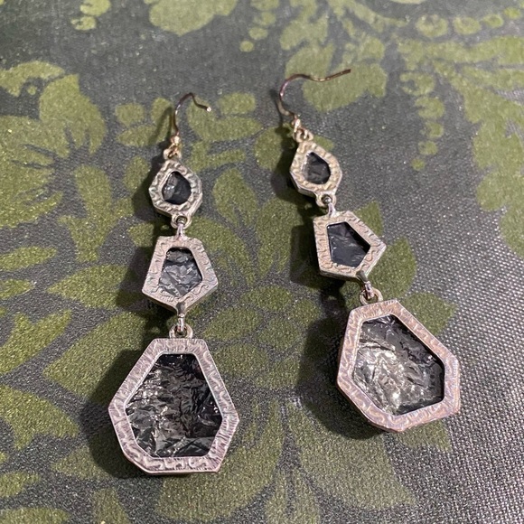 Black Faux Gemstone Earrings - Picture 3 of 4